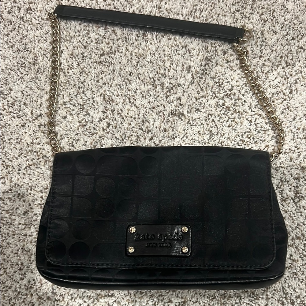 Kate Spade Black and Gold Crossbody Bag with Chain Strap and Flap Closure